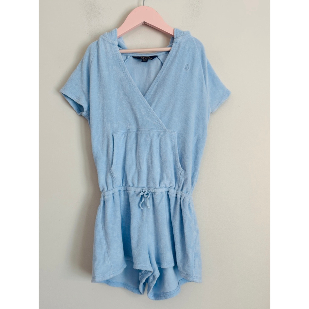 Polo Ralph Lauren Girls Blue Terry Cloth Hooded Romper Medium
